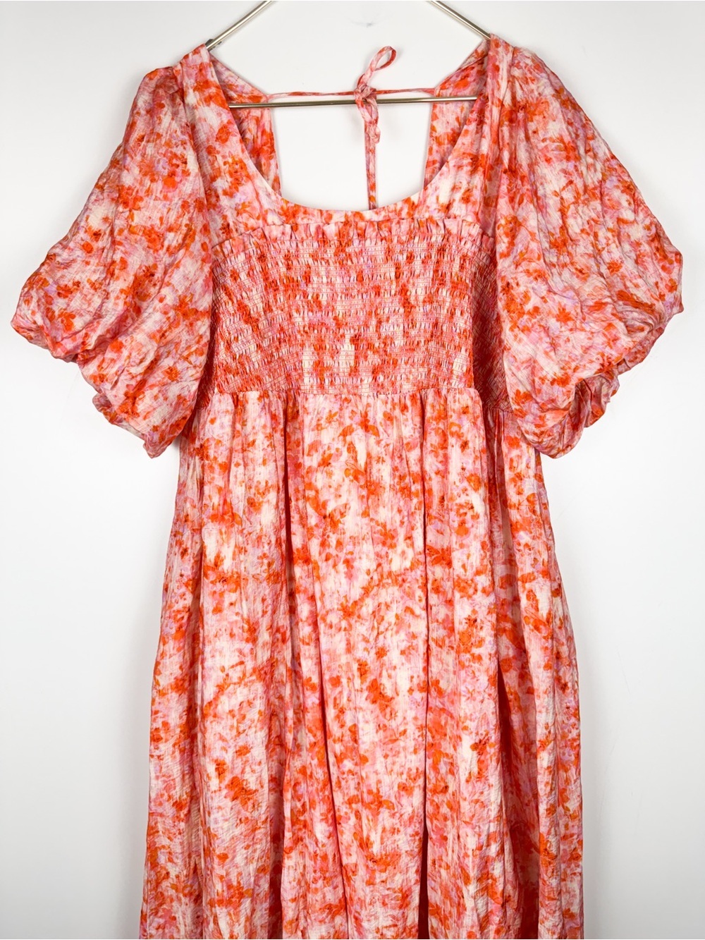 Anthropologie Women Sz XL Smocked Babydoll Printed Midi Dress Orange Cottagecore - Picture 6 of 11